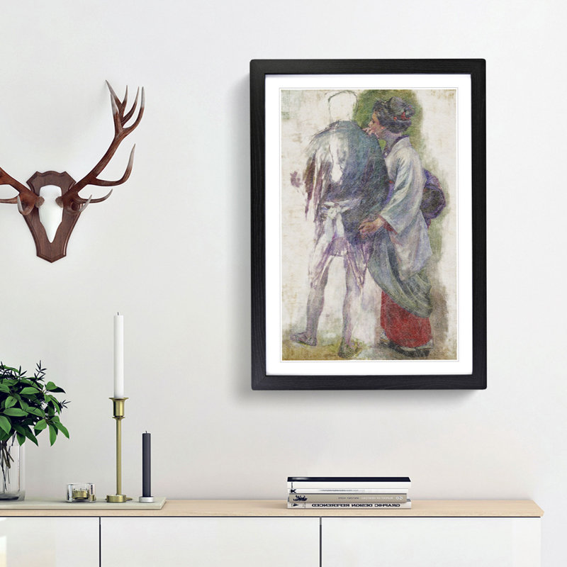 Man & Maiko by Kuroda Seiki - Picture Frame Painting Print, 65cm H x 48cm W x 2cm D, Black Framed