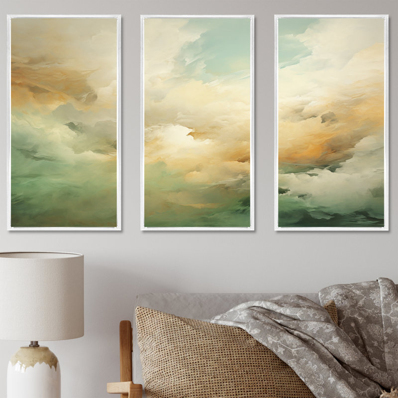 Ensemble de salon mural Elegant Sky Whispers II, Cadre flottant blanc, H 32 po x l 48 po x P 1 po