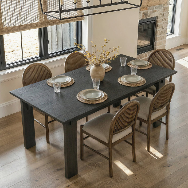 84" 100% Solid Pine Wood Dining Table In Black Walnut Finish