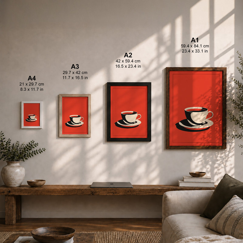 Retro Coffee Cup Mid-Century - Framed Print, A1 - 84.1 x 59.4 cm, White