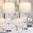 28" Modern Glass USB Table Lamp Set Built-In Outlet, Bulb Included