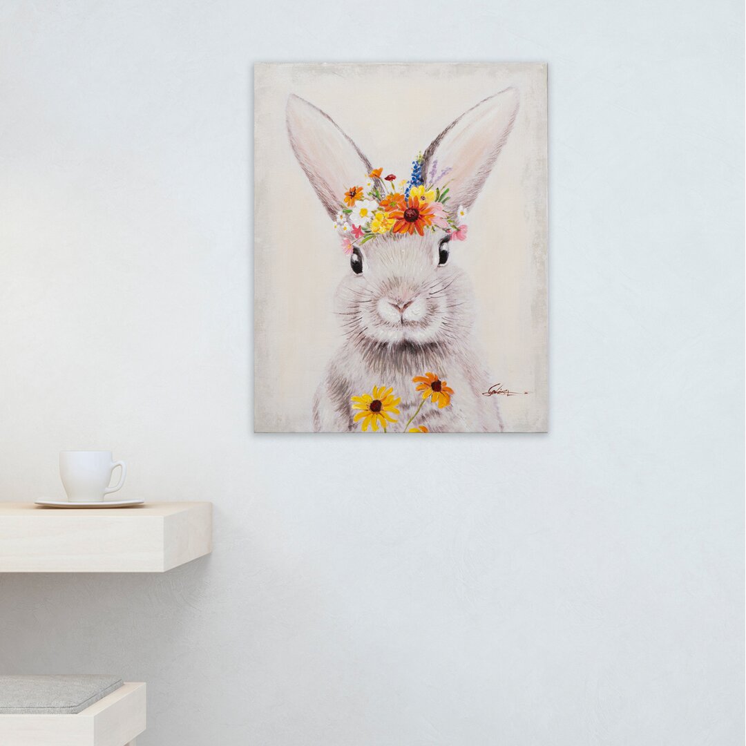 Bunny with Flowers - Gemälde auf Leinwand