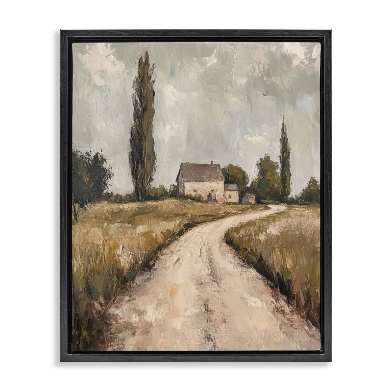 Cadre flottant Painterly Quiet Country, design par Petal Prints Design, H 21 po x l 17 po, Cadre flottant noir de jais