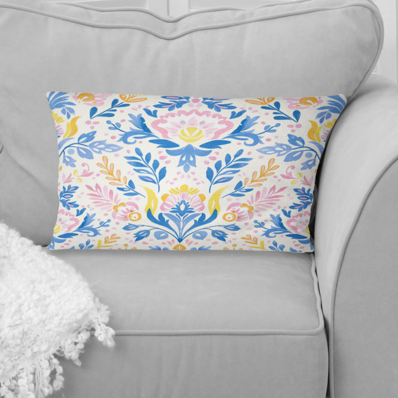 Motif de fleur de bohème rose doux et bleu - motif de paradis IV, H 12 po x l 20 po, Forme rectangulaire