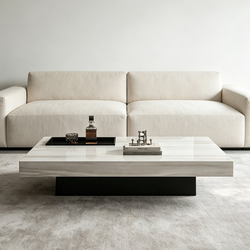 Italian rectangular marble coffee table, 11.8" H x 47.2" W x 23.6" D