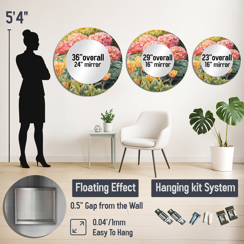 Hydrangeas In The Spring Garden I - Traditional Decorative Mirror Wall Art - Printed On Metal, 36" x 36"