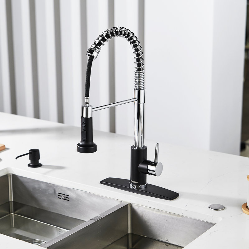 Kitchen Faucet with Pull Down Sprayer, Stainless Steel Kitchen Faucet, Utility Single Handle Spring Sink Faucets 1 or 3 Hole, Kitchen Faucets for Farmhouse Camper Laundry Rv Bar