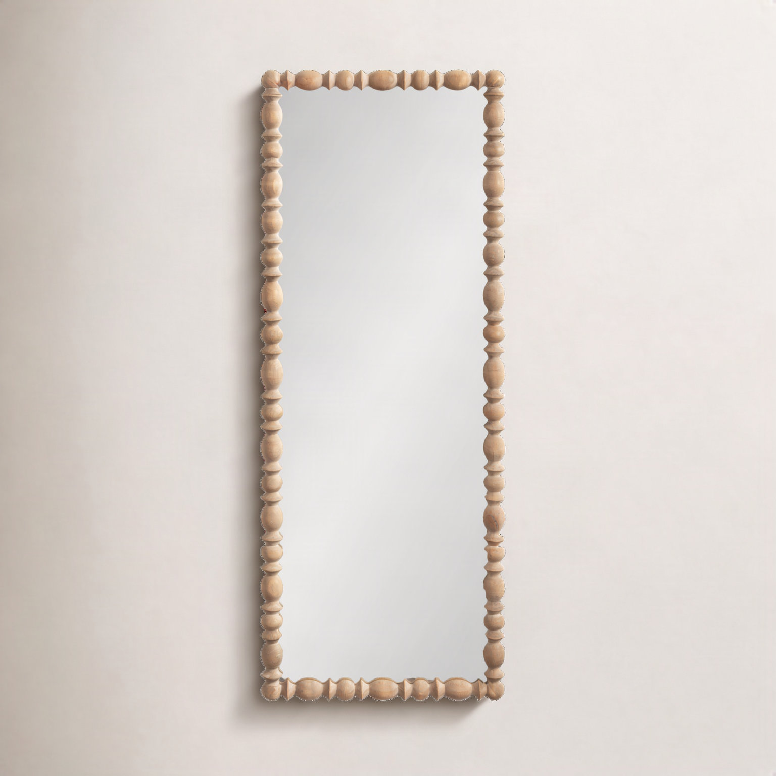 Rectangle Scalloped Wooden Mirror, 49.75" X 17.75", Brown, Solid Wood