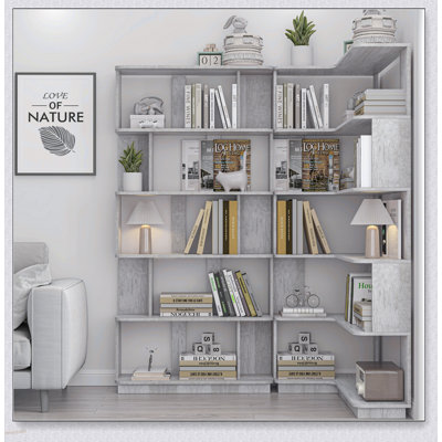Space-Saving Corner Bookshelf and Extendable L-Shape Bookcase, Set of 2, with 4 Color Options for Flexible Furniture Arrangements