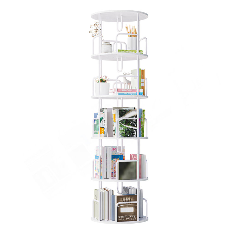 Rotating Bookshelf Tower 5 Tier,Spinning Bookcase, Revolving 360 Book Shelf Narrow Tall Bookcase, Vertical Turning Round Storage Bookshelf ,Book Shelf Organizer For Bedroom, Living Room, White