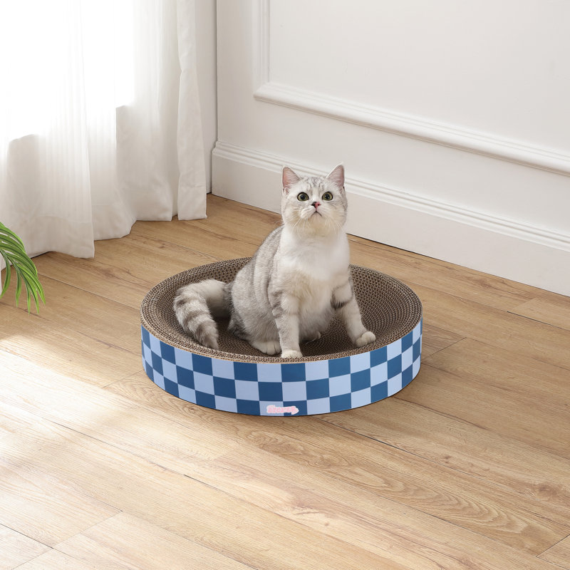 Grattoir pour chat en forme de bol rond et moderne en forme de bol 20,13 po Nelson, Bleu marine/bleu