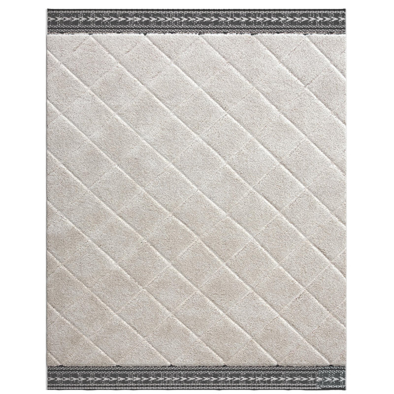 Cream Polypropylene Tufted Area Rug 8x10