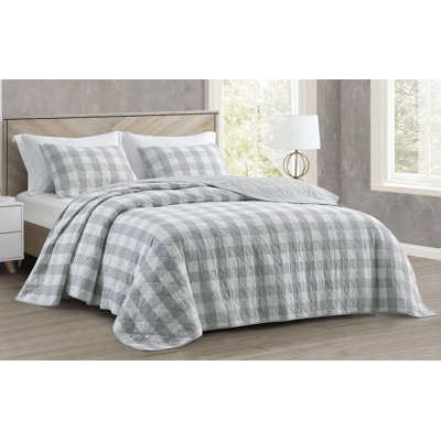 Pre-Washed Cotton Plaid Lightweight Reversible Quilt Set