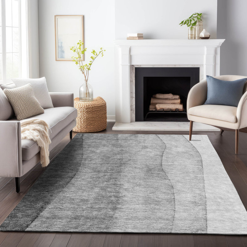 Premium Machine Washable Prisco Gray Rug, Rectangle 10' x 14'