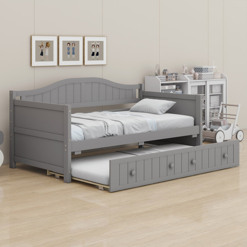 Multi-Functional Wooden Daybed with Trundle Bed, Gray