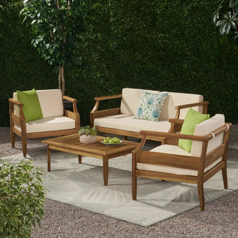 Ensemble de causeuse et table basse et fauteuil club d'extérieur Mid-Century 4 pièces