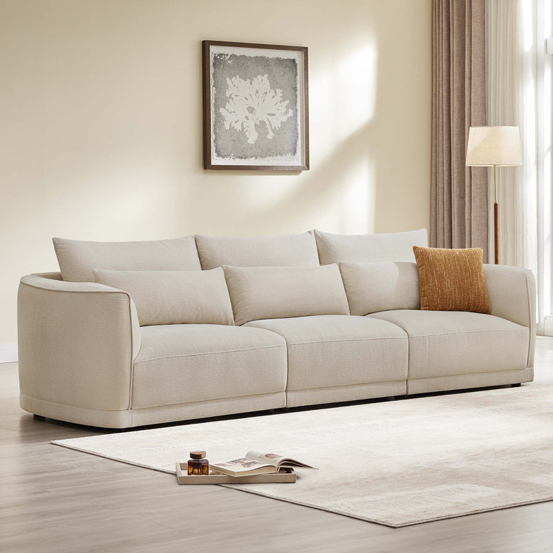 119'' 3-Seat Modular Curved Chenille Sofa with Down-Filled Cushions, Linen
