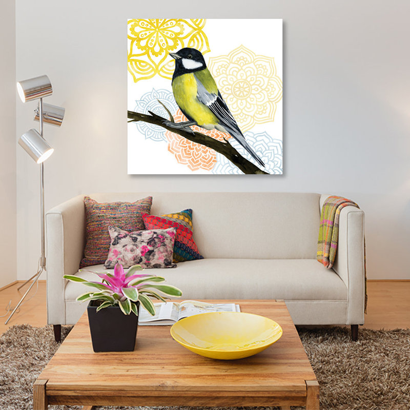 « mandala oiseau iii », reproduction d’impression sur toile, H 26 po x l 26 po x P 1,5 po, Toile tendue, Pas de tapis