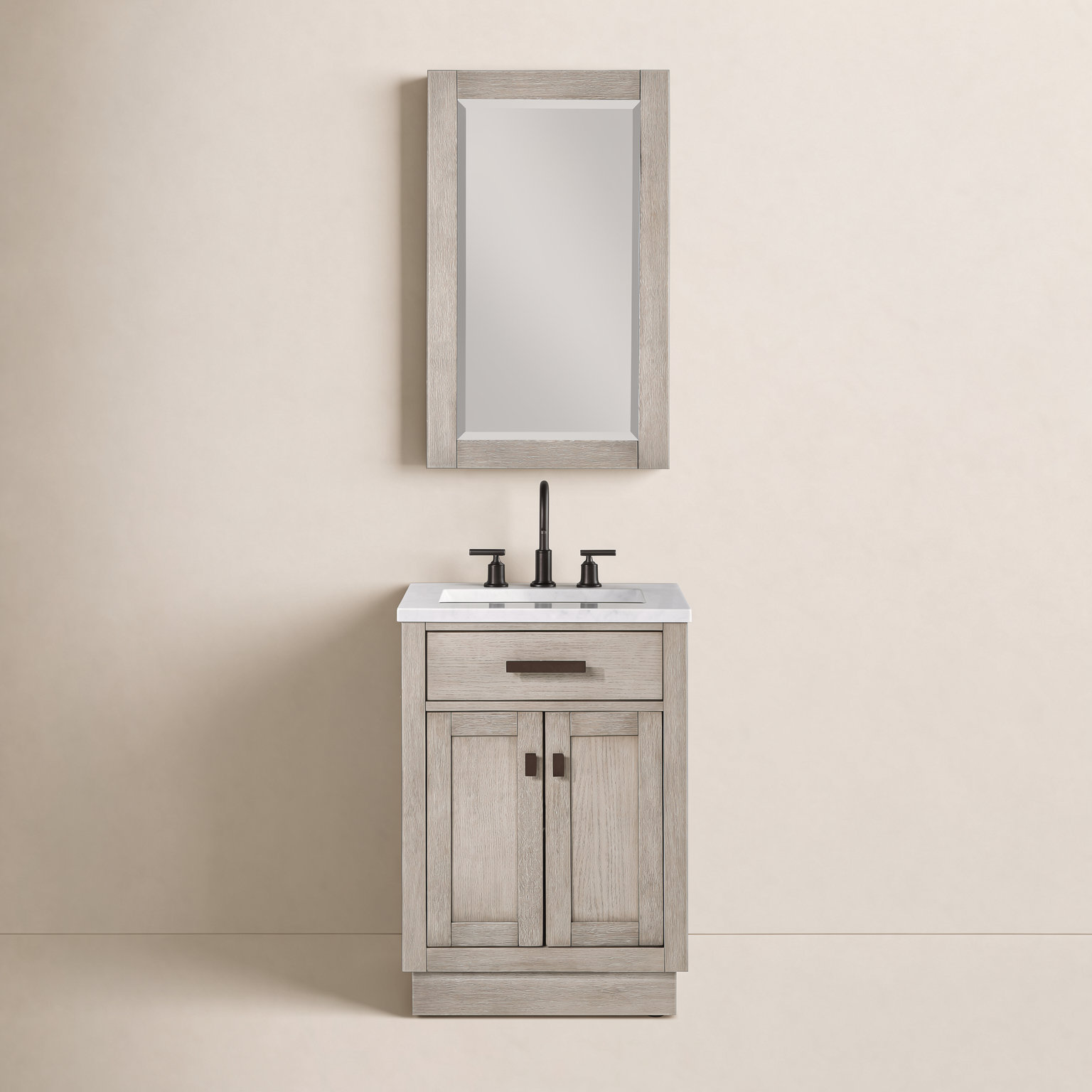 Breshey Carrara Marble Single Bathroom Vanity, Gray, 24"W x 21.6"D x 34.2"H