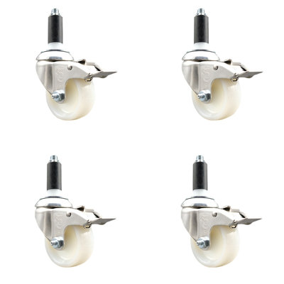 316SS Nylon Wheel Swivel Expanding Stem Caster Set Lock Brake