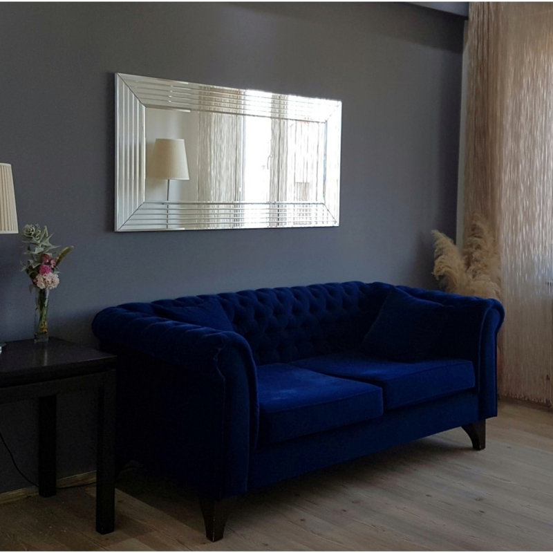 Modern Silver Wall Mirror, 51.2 x 25.6 inches | 100% MDF Construction, Assembled, Adjustable Horizontally & Vertically | Sleek Solid Color Design, Perfect for Home Decor & Contemporary Spaces