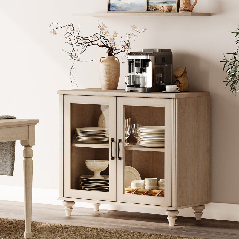 Buffet avec huche à bar Scarlett, armoire avec 2 portes, Beige, Porte vitrée