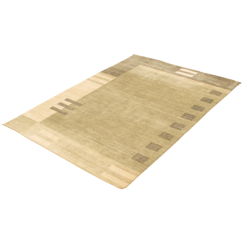 Tapis oriental vert clair en laine noué à la main Franzl, Rectangle 6 pi 3 po x 8 pi 9 po