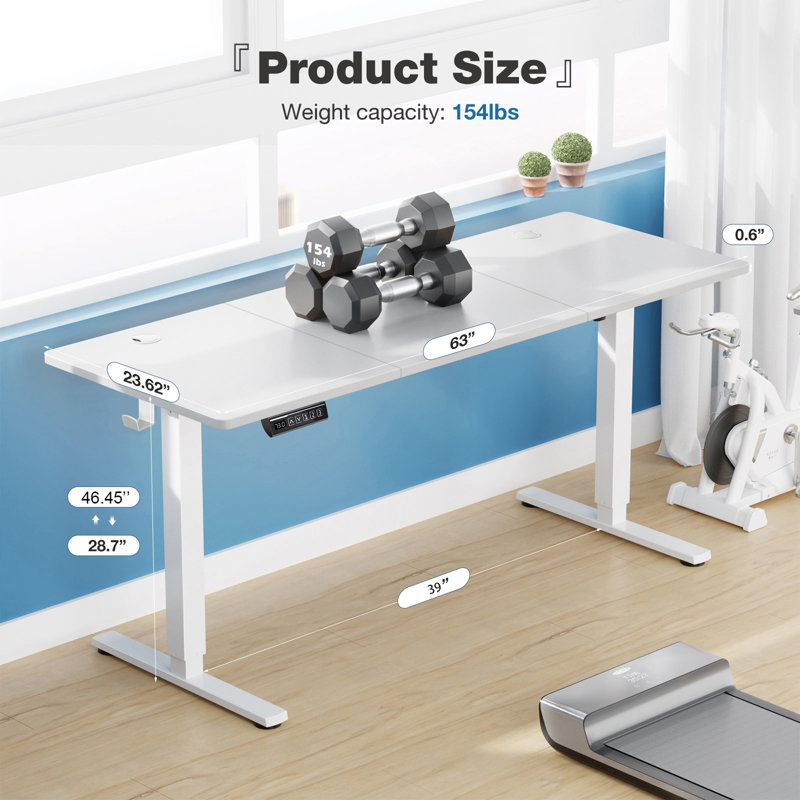 Height Adjustable Standing Desk, White, 48" H x 63" W x 23.62" D