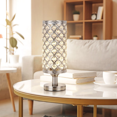 Crystal Table Lamp LED Bedside Lamp Clear Crystal Beads Shade Metal Base Fashion Decorative Lamp Silver -  BTY, BD017S-wy