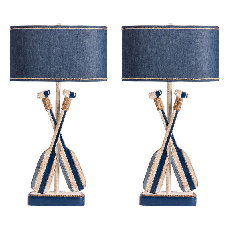 35.25" Resin Table Lamp With Blue Shade