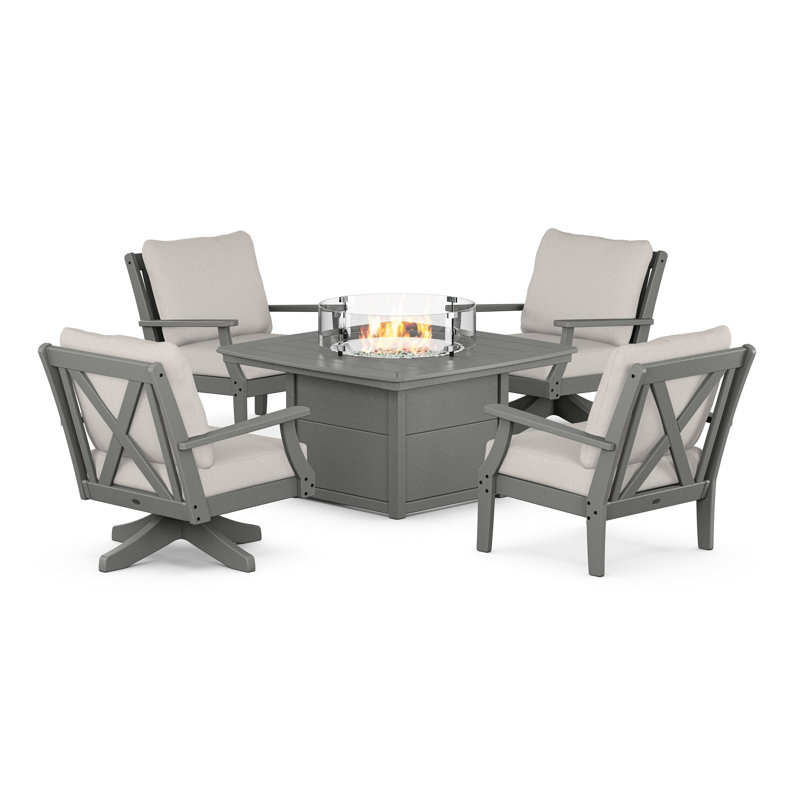 Braxton 5-Piece Deep Seating Set with Fire Table, Slate Grey, Cast Ash