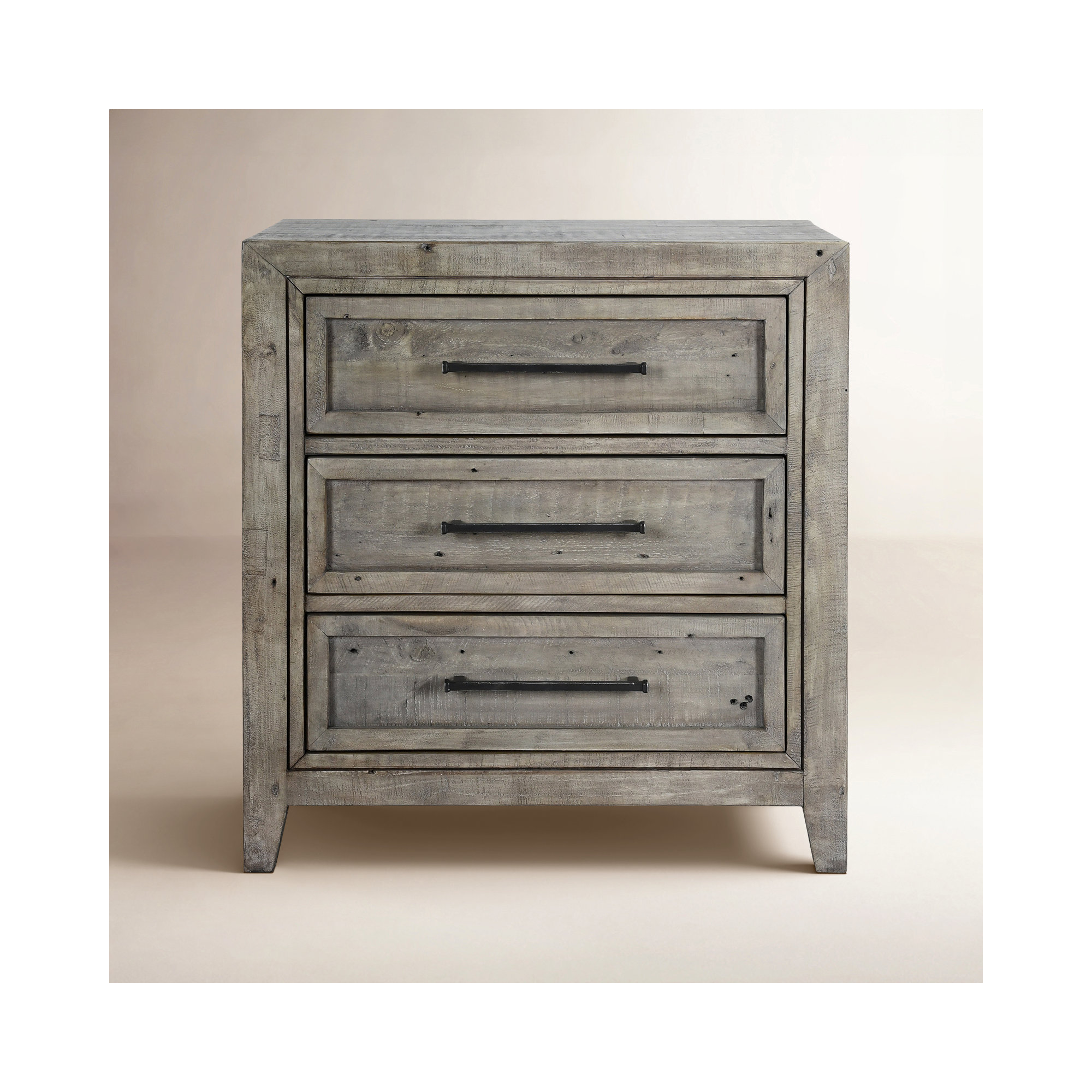 Emsley Reclaimed Pine 3-Drawer Nightstand, Distressed Gray