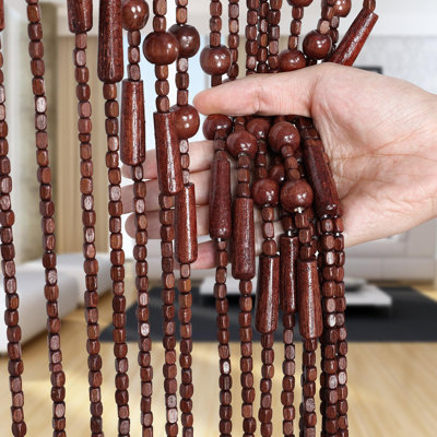 Rideau de porte en perles fait à la main, 90 x 190 cm, brun, perles en bambou, séparateur de pièce suspendu pour couloir ou fenêtre, style bohème rustique, décoration intérieure.