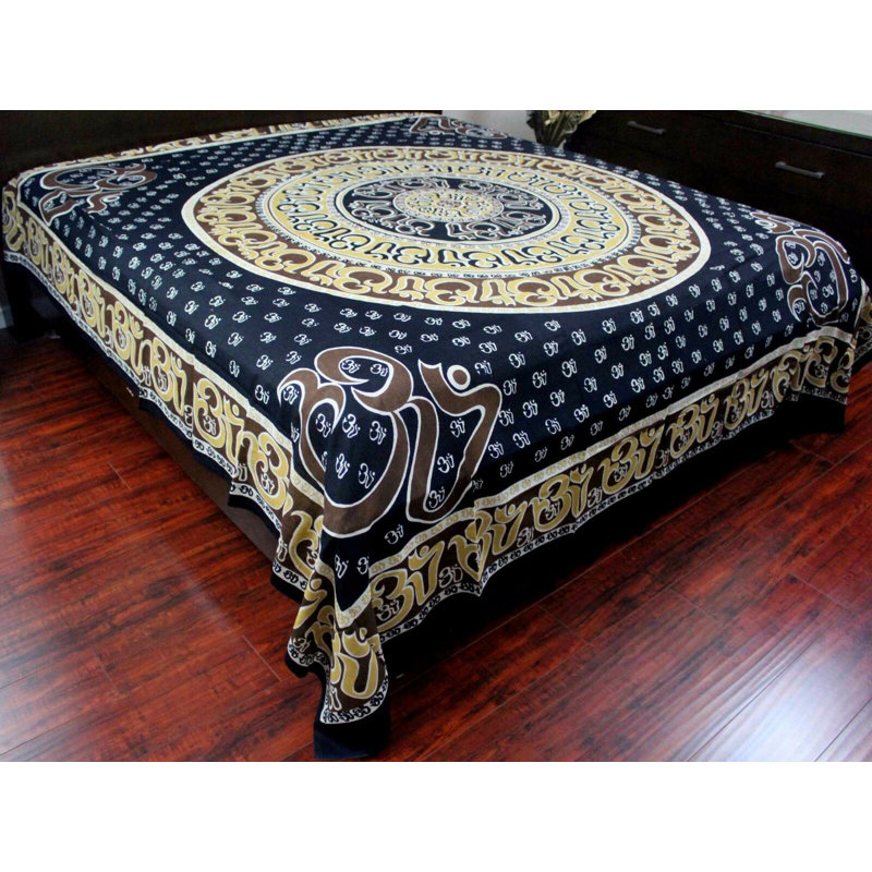 Tapisserie en coton Mandala Om, H 70 po x l 106 po, Bleu