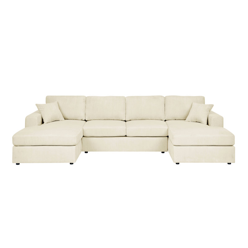 Corduroy 4 - Seat Double Chaise Sectional , Engineered Wood Frame, Rectangular Seats, And U Shaped Setup For Relaxation 3 Piece 4, Foam Filled, Streamlined Design, Cushions