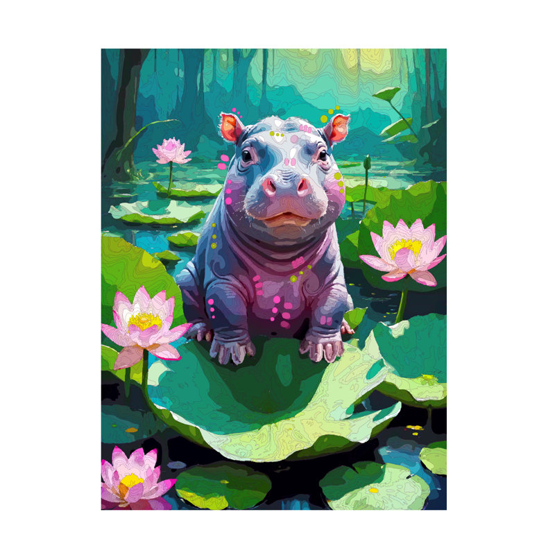 Dean Russo- Evolution Collection Baby Hippo Canvas Art, 35" H x 47" W