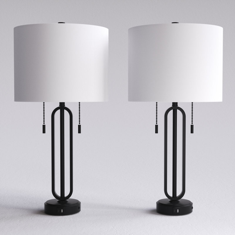 26.5'' Traditional Black Metal Table Lamp With Usb For Living Room/Bedroom