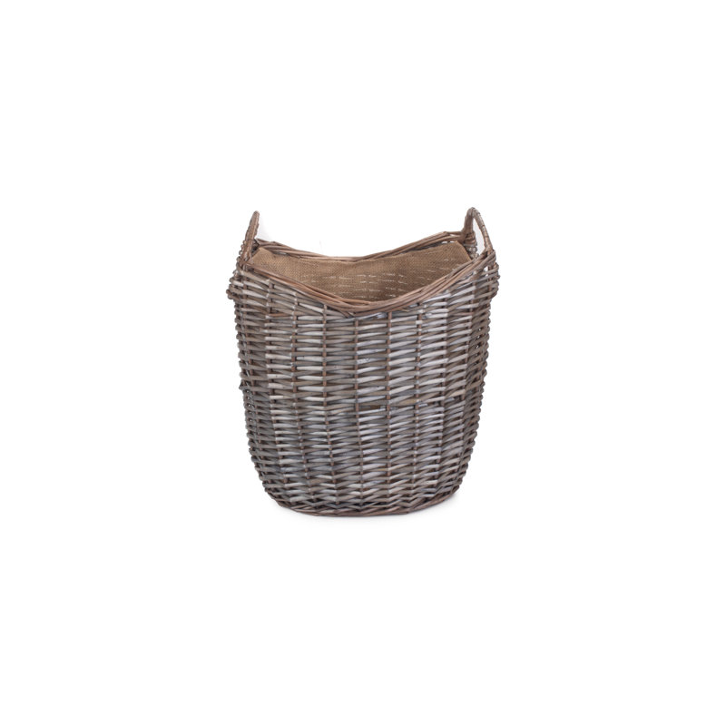 Wicker Scoop Neck Hessian Lined Basket, 37cm H x 25cm W x 30cm D