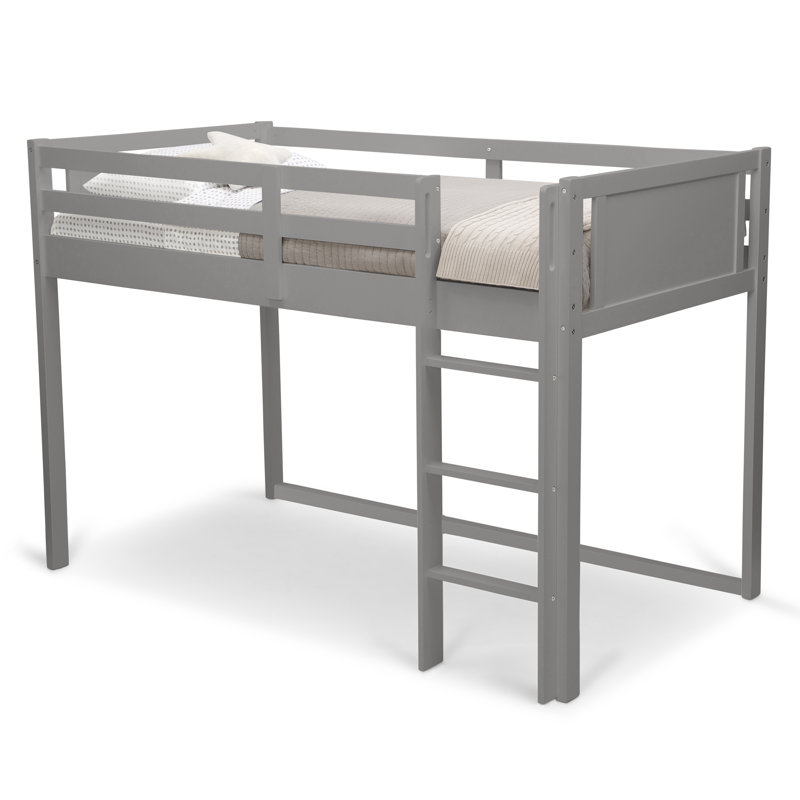 Lit mezzanine double Delta pour enfants avec barrière de sécurité et échelle, gris