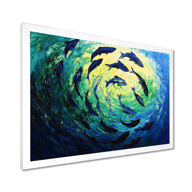Thon nageant - requin, art mural, H 16 po x l 32 po, Reproduction encadrée d'une seule photo sans pass, Blanc