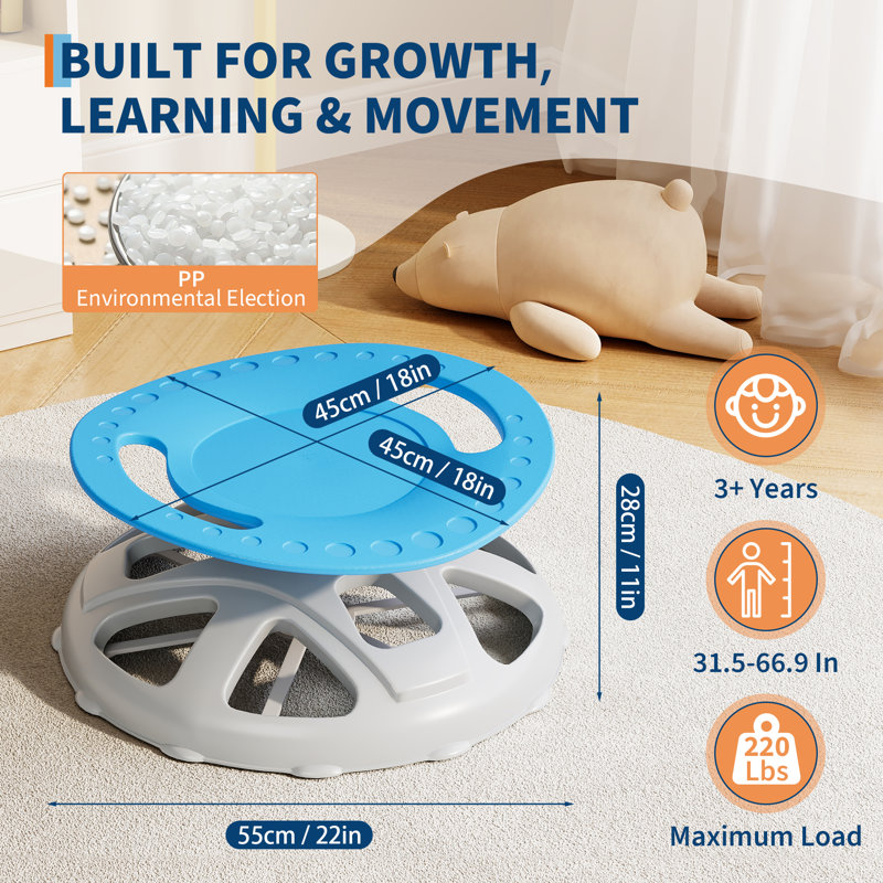 Fauteuil pivotant sensoriel pour enfants, fauteuil pivotant pour enfants autistes, capacité de 220 lb avec poignée de sécurité et base antidérapante, pour l'entraînement en coordination corporelle, bleu