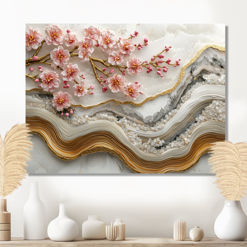 Décoration murale en métal Marry Cherry Blossom Poetry Of Petals I - Cherry Blossom, H 30 po x l 40 po