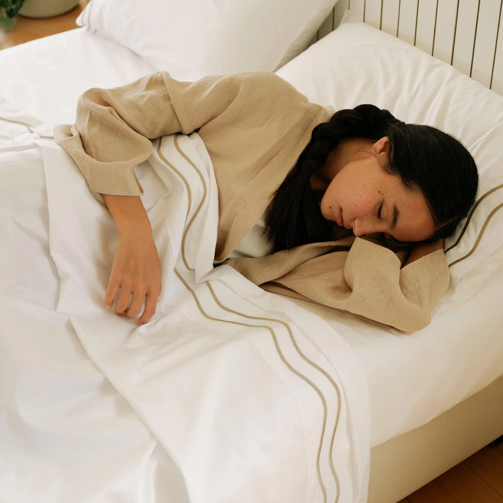 Double Stitch Supima Cotton Sheet Set, Sandstone White, California King Sheet Set