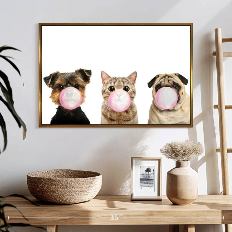 Bubble Gum, animaux de compagnie, Cadre flottant doré, 25 po x 17 po