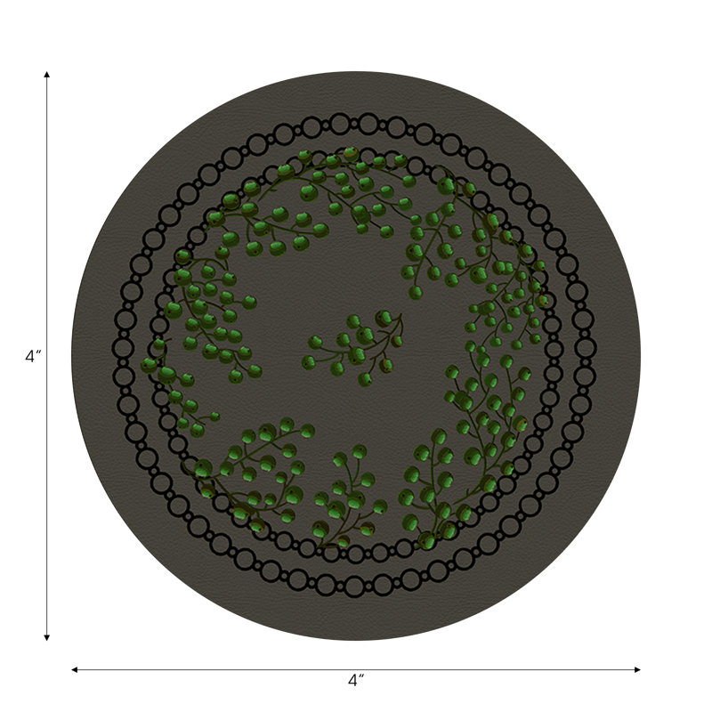 Christmas Berries Red White Vegan Leather Round Coasters, Anthracite Green