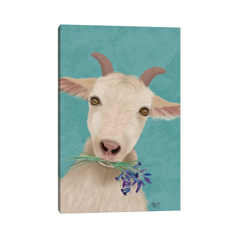 Goat And Bluebells by Fab Funky - Wrapped Canvas Gallery-Wrapped Canvas Giclée, 20.32 cm H x 30.48 cm W