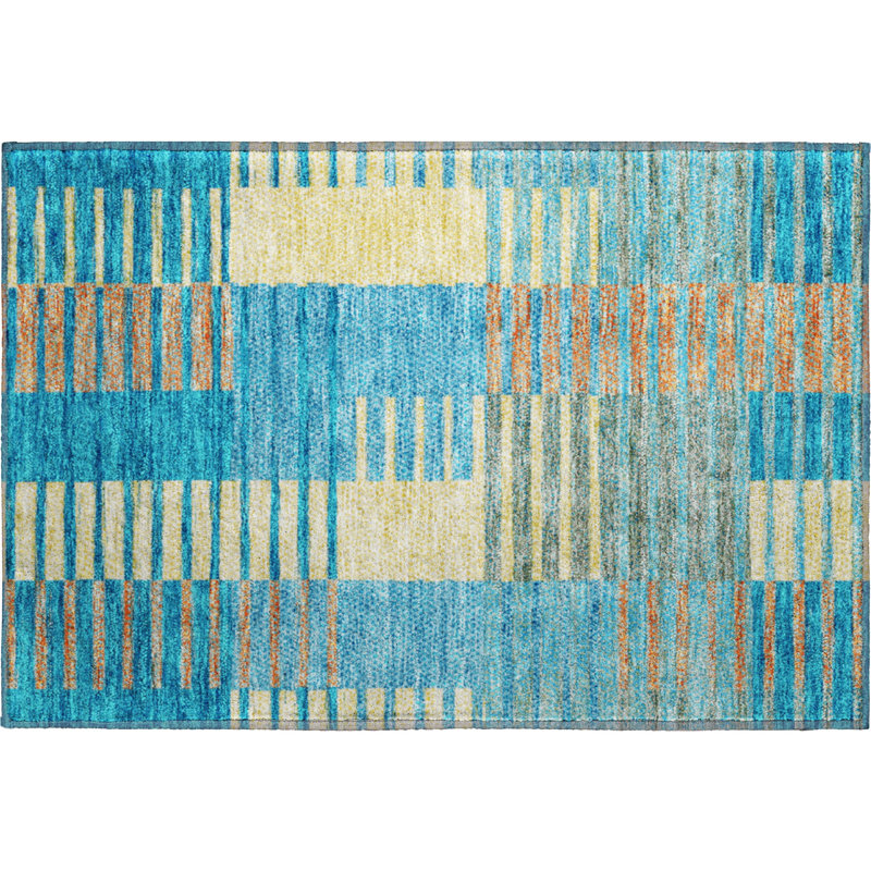 Premium Machine Washable Prisco Teal Rug, Rectangle 1'8" x 2'6"