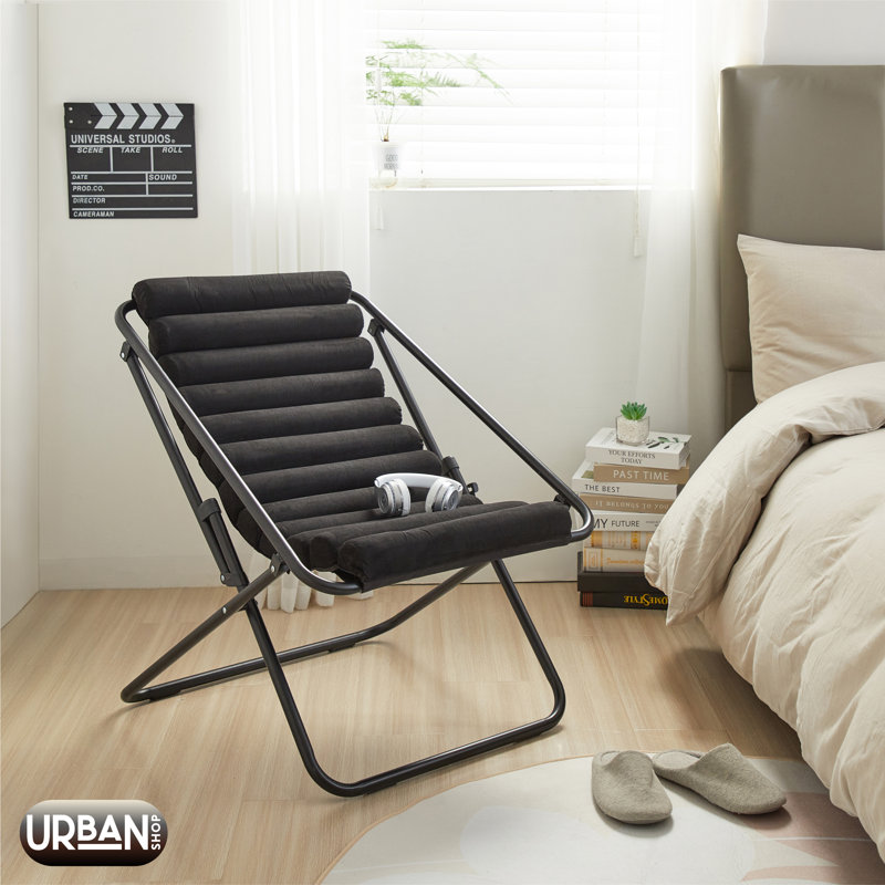 Chaise longue pliante en cuir Vegan, Noir / Noir