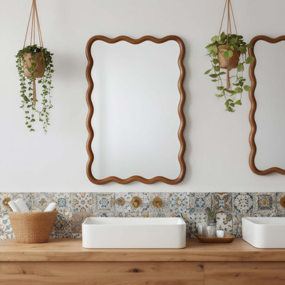 Miroir décoratif rectangulaire en bois massif ondulé noir
