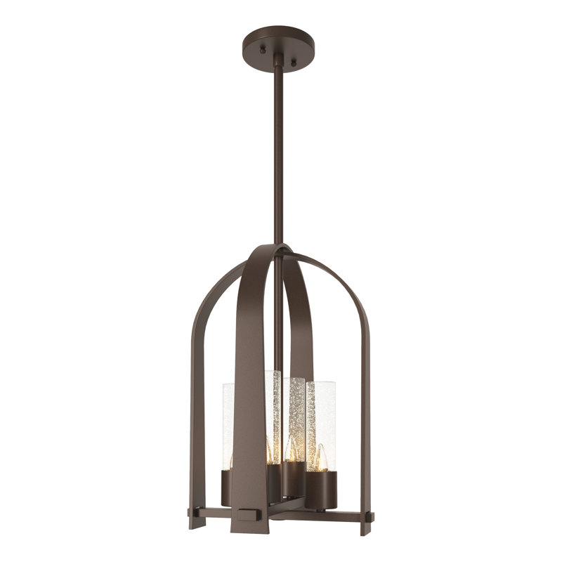Lanterne suspendue d'extérieur 4 lumières Triomphe, Bronze côtier, Transparent avec grains